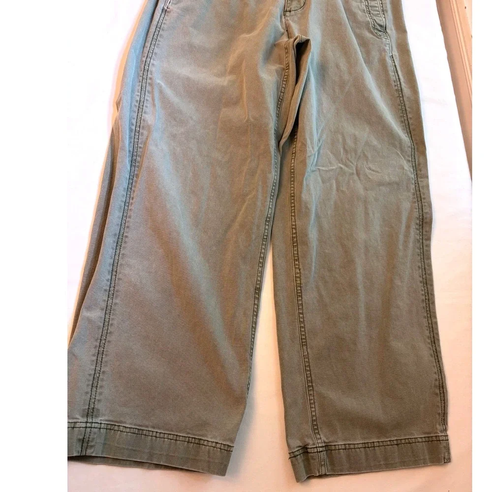 Old Navy‎ Womens Olive Green Wide Leg Utility Pants Size 12 Tall Canvas Trousers
